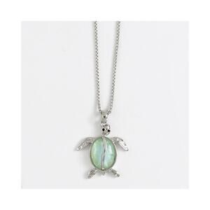 Maile Blessings Luminous Opal Aqua Shell Turtle Necklace NWT Silver Tone
